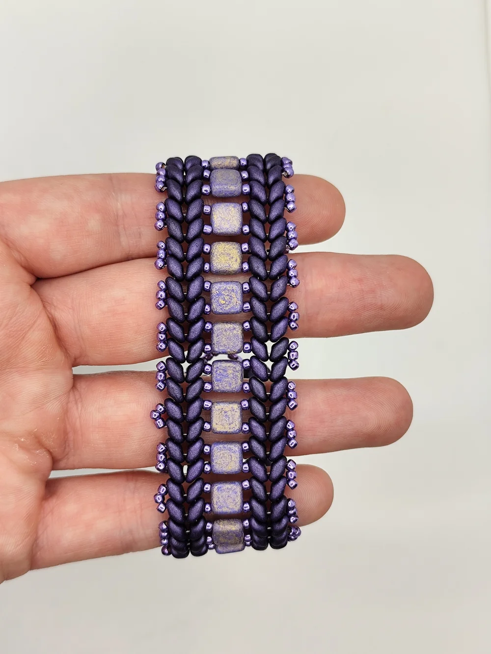 Handwoven Purple Bead & Tile Bracelet - Women's Jewelry 6 1/4